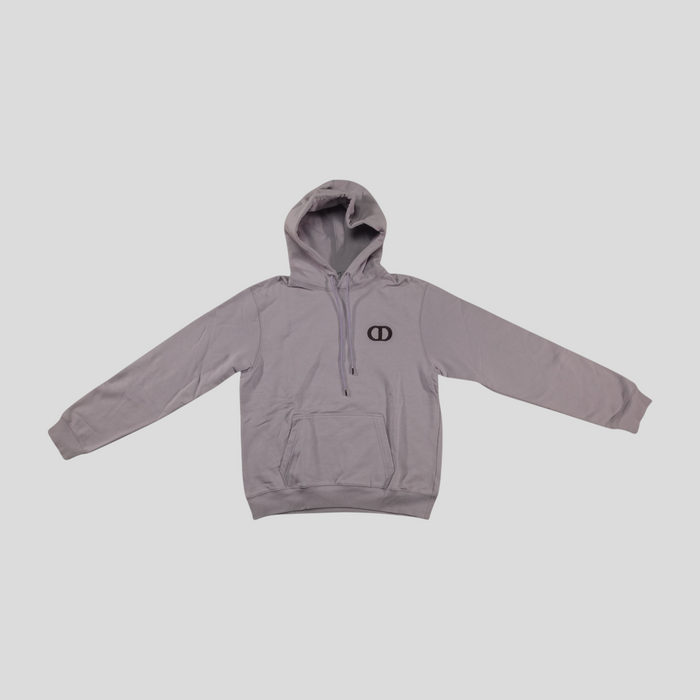 CLB XXIII Dior CD Icon hoodie in dusty purple cotton with a front kangaroo pocket and black logo embroidery
