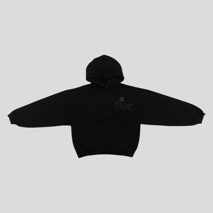 CLB XXIII black Dior X ERL relaxed fit cotton hoodie with subtle logo embroidery on the chest