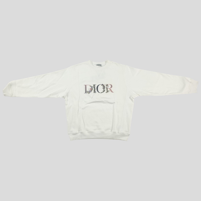 CLB XXIII white Dior crewneck sweatshirt featuring floral logo embroidery in 100% cotton