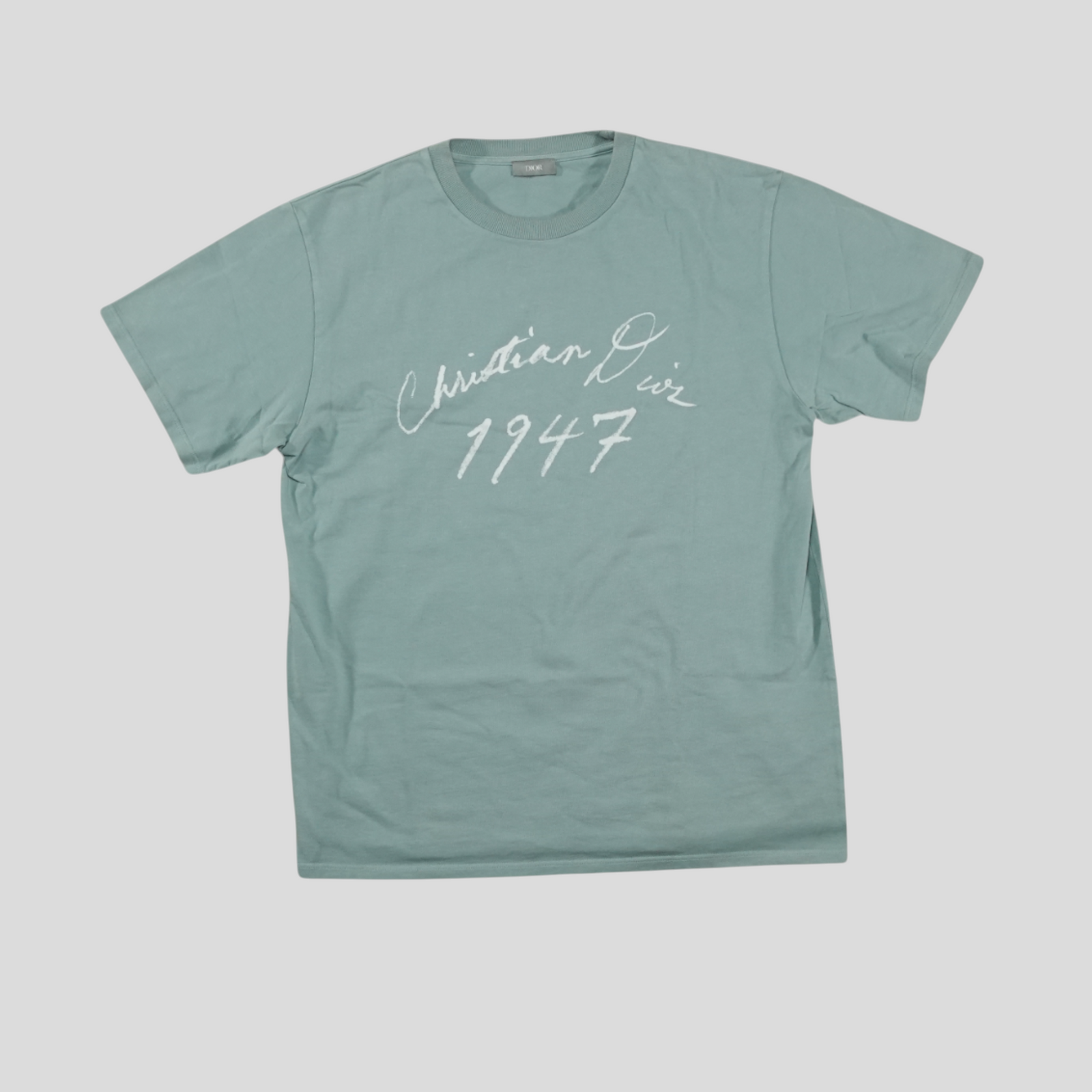 CLB XXIII Dior Christian Dior 1947 green cotton t-shirt with white script logo graphic