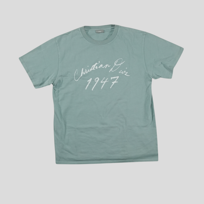 CLB XXIII Dior Christian Dior 1947 green cotton t-shirt with white script logo graphic