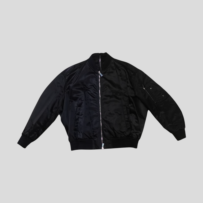 CLB XXIII Dior X Judy Blame black and navy blue polyamide bomber jacket with embroidered logo and front zip closure
