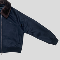 CLB XXIII Dior navy cashmere jacket with a dark brown fur collar and silver zipper detail
