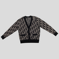 CLB XXIII Dior Oblique jacquard knit cardigan in black and brown virgin wool with button-front closure
