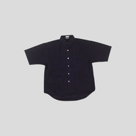CLB XXIII Dior Oblique denim short sleeve overshirt in dark blue cotton with button-down front and chest pocket.
