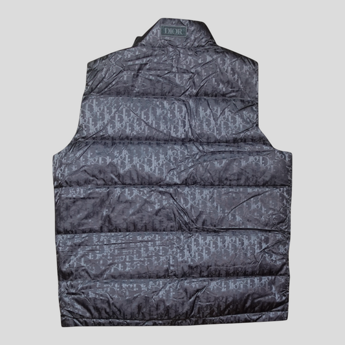 CLB XXIII Dior Oblique padded vest jacket in grey featuring the iconic monogram pattern and a high collar