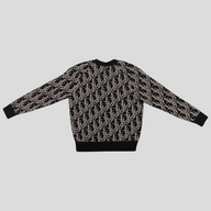 CLB XXIII Dior Oblique jacquard knit cardigan in black and brown virgin wool with long sleeves and ribbed trim