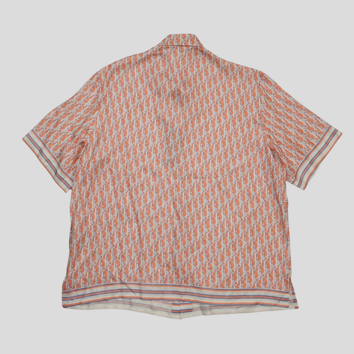 CLB XXIII Dior Oblique orange silk button-up shirt with short sleeves and signature monogram pattern