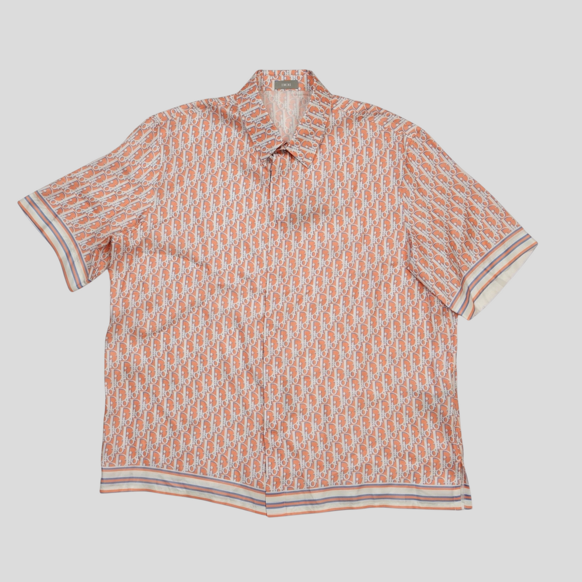 CLB XXIII Dior Oblique orange silk button-up shirt with short sleeves and a classic collar