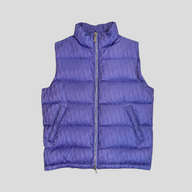 CLB XXIII Dior Manteaux purple puffer vest featuring the iconic monogram pattern and a full-length front zipper.
