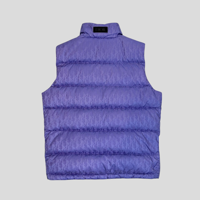CLB XXIII Dior Manteaux purple polyamide puffer vest with iconic monogram pattern and high collar back view