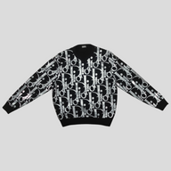 CLB XXIII Dior black wool sweatshirt featuring a reflective silver Oblique monogram pattern and ribbed trim.