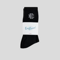 CLB XXIII Eric Emanuel black cotton crewneck socks with grey logo branding in a 3-pack packaging