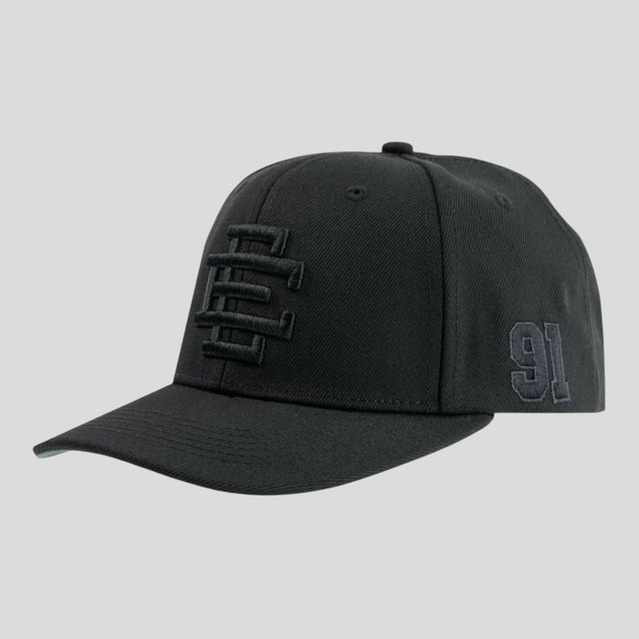 CLB XXIII Eric Emanuel EE Basic black snapback hat with embroidered logo and 91 detail on the side