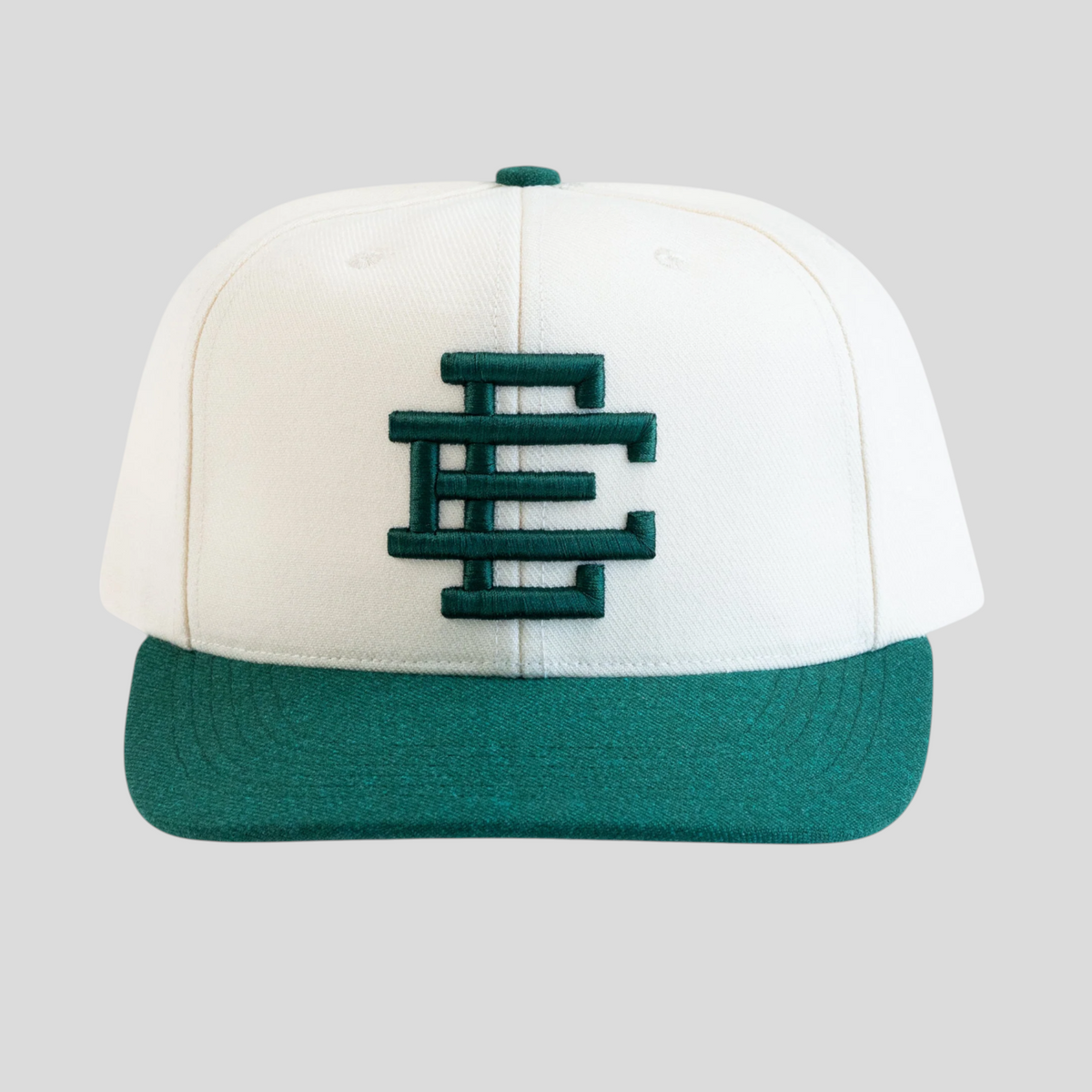 CLB XXIII Eric Emanuel basic hat in off-white and green wool-blend with embroidered EE logo on the front