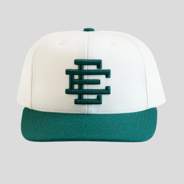 CLB XXIII Eric Emanuel basic hat in off-white and green wool-blend with embroidered EE logo on the front
