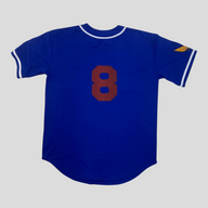 CLB XXIII GALLERY DEPT. Echo Park blue baseball jersey with number 8 on the back and wing patch on the sleeve.