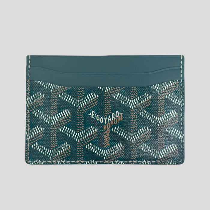 CLB XXIII Goyard Saint Sulpice card holder in green Goyardine canvas with signature chevron pattern