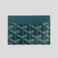 CLB XXIII Goyard Saint Sulpice card holder in green featuring the iconic chevron print and leather trim.