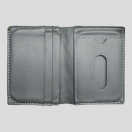 CLB XXIII pre-owned grey Goyard Saint Marc cardholder with visible wear and white contrast stitching