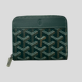 CLB XXIII Goyard Matignon PM wallet in green Goyardine canvas with zip-around closure and leather trim.