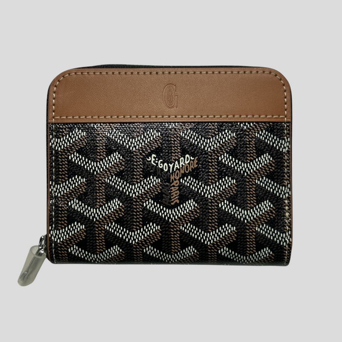 CLB XXIII Goyard Matignon PM wallet in black and tan Goyardine canvas with leather trim and zip closure