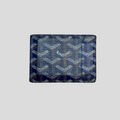 CLB XXIII pre-owned Goyard Insert Victoire card wallet in navy blue leather with signature chevron print