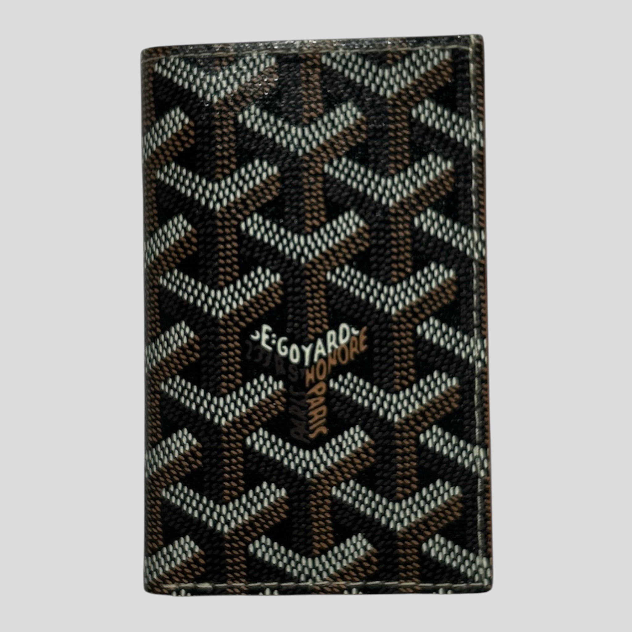 CLB XXIII Goyard Saint-Pierre card wallet in black and tan signature chevron coated canvas