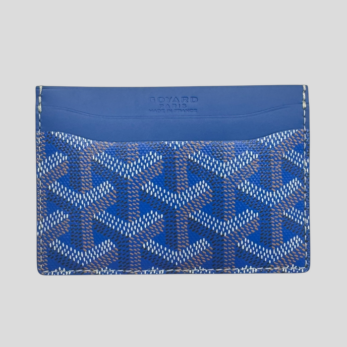CLB XXIII Goyard St. Sulpice card holder in sky blue Goyardine canvas with leather trim and embossed logo