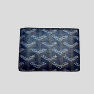 CLB XXIII pre-owned Goyard Insert Victoire card wallet in navy blue leather with signature chevron pattern