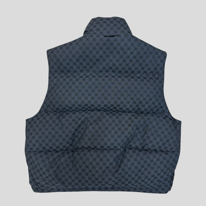 CLB XXIII Gucci X Balenciaga The Hacker black puffer vest with all-over monogram pattern