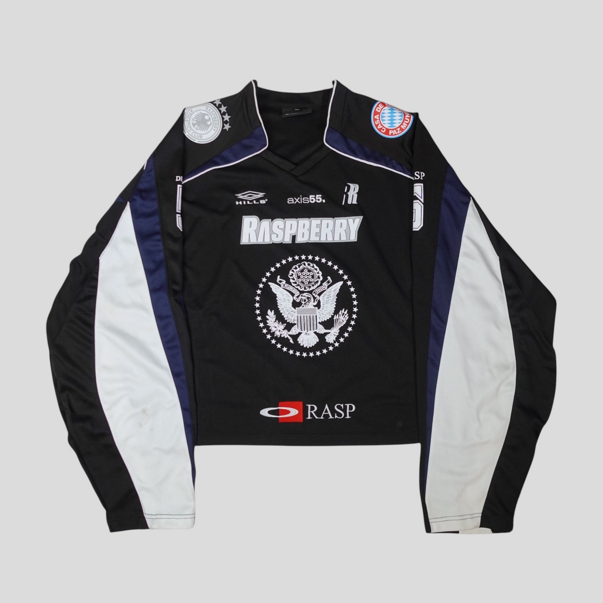 CLB XXIII GV Gallery Infinity jersey in black, navy, and white with graphic logos and long sleeves.