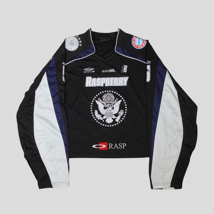 CLB XXIII GV Gallery Infinity jersey in black, navy, and white with graphic logos and long sleeves.