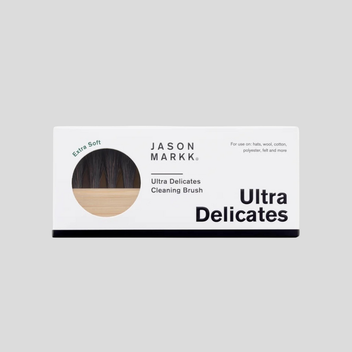 CLB XXIII Jason Markk Ultra Delicates cleaning brush in white retail packaging for soft materials like wool and felt.