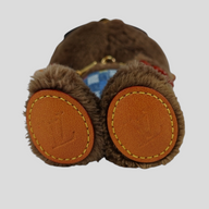 CLB XXIII Louis Vuitton LV bear bag charm featuring brown plush fur and tan leather paw pads with embossed logos