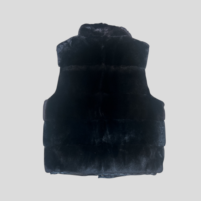 CLB XXIII Louis Vuitton black reversible rabbit fur vest with a soft textured finish and high collar