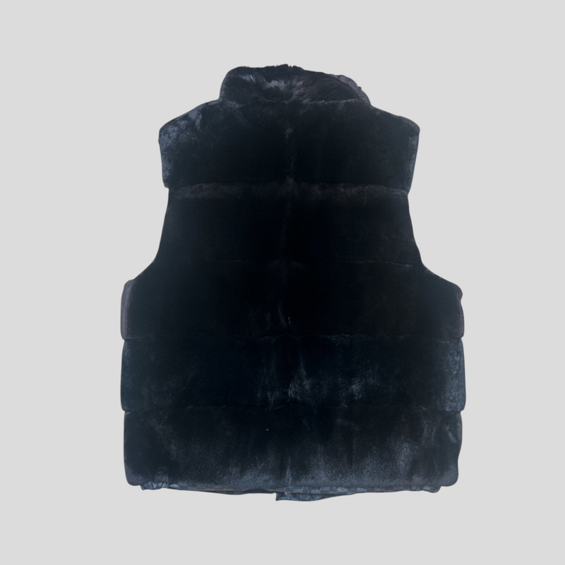 CLB XXIII Louis Vuitton black reversible rabbit fur vest with a soft textured finish and high collar