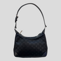 CLB XXIII Louis Vuitton black satin and leather trim Boulogne baguette bag with iconic monogram pattern