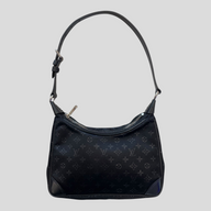 CLB XXIII Louis Vuitton black satin and leather trim Boulogne baguette bag with iconic monogram pattern