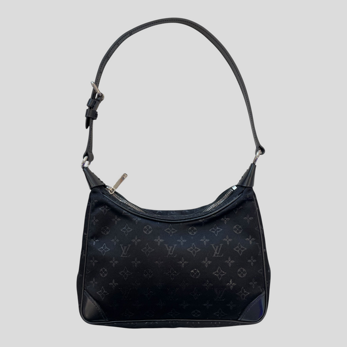 CLB XXIII Louis Vuitton black satin and leather trim Boulogne baguette bag with iconic monogram pattern