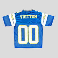 CLB XXIII Louis Vuitton blue and yellow sporty jersey with lightning bolt sleeve details and number 00 on back