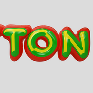 CLB XXIII Louis Vuitton bubble letter store display sign in red, green, and yellow with a glossy finish.