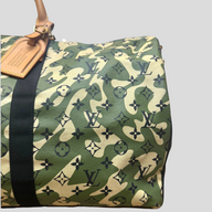 CLB XXIII Louis Vuitton Takashi Murakami Keepall 55 in green camouflage monogram canvas with tan leather trim