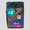 CLB XXIII Louis Vuitton Monogram Chalk Slingbag with colorful graphic patches and black drawstring closure