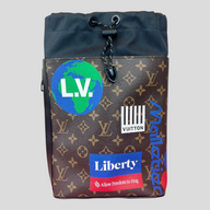 CLB XXIII Louis Vuitton Monogram Chalk Slingbag with colorful graphic patches and black drawstring closure