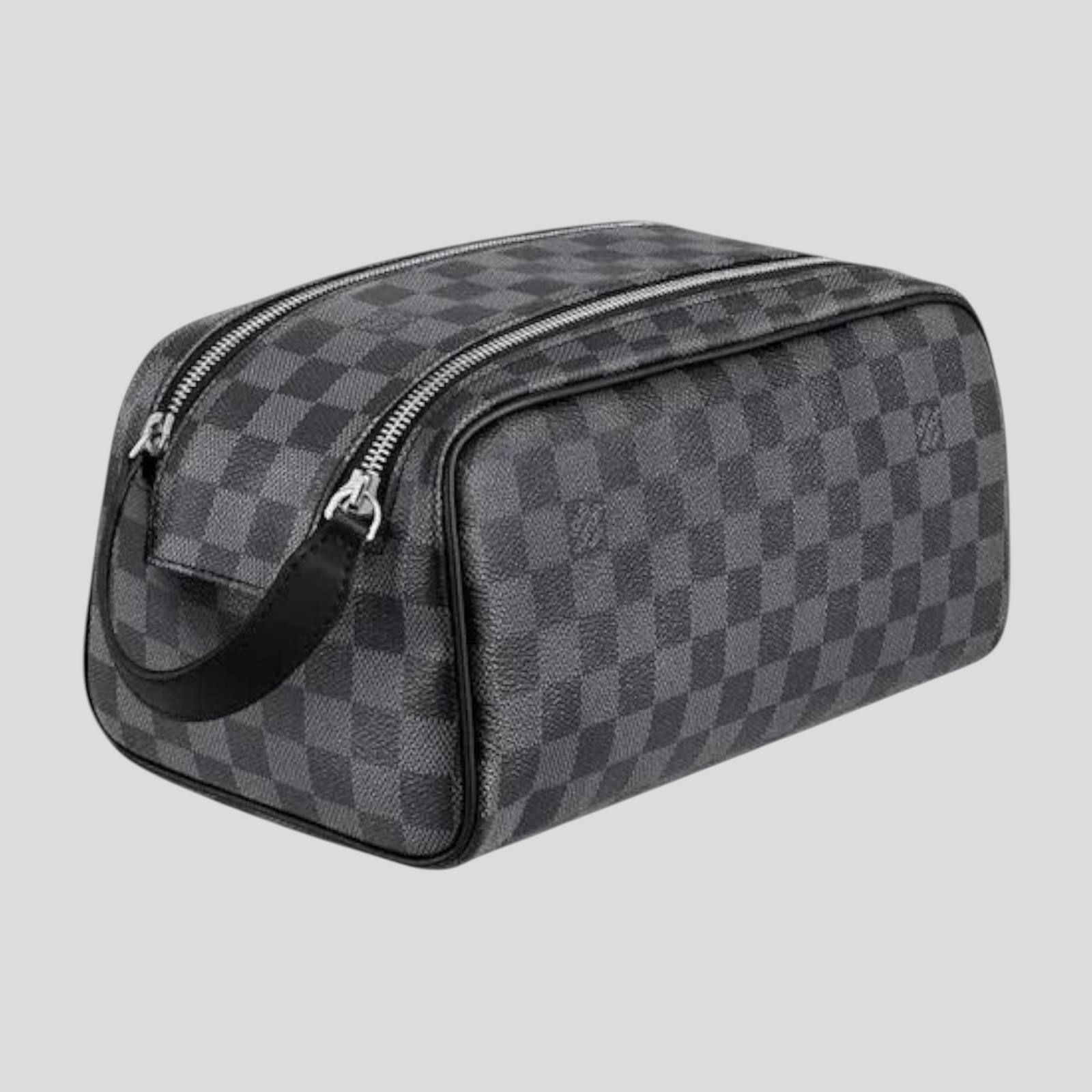 CLB XXIII Louis Vuitton Dopp Kit toilet pouch in grey and black Damier Graphite leather with silver zip closures