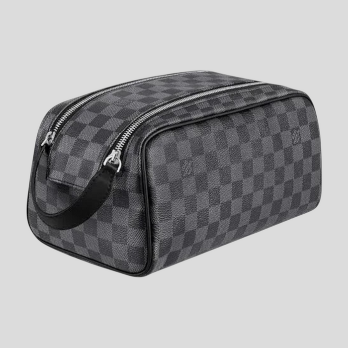 CLB XXIII Louis Vuitton Dopp Kit toilet pouch in grey and black Damier Graphite leather with silver zip closures