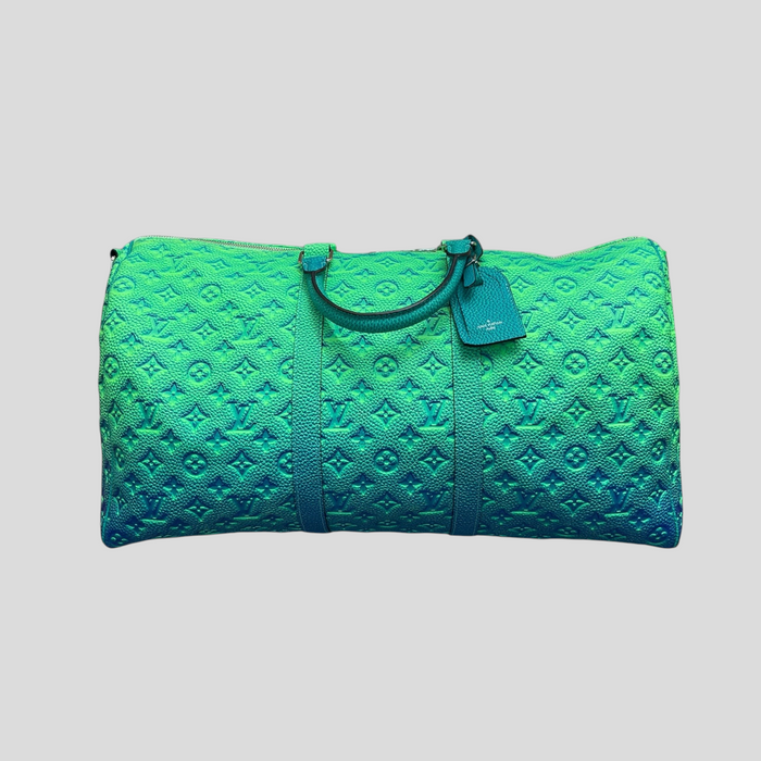 CLB XXIII Louis Vuitton Taurillon Illusion Keepall tote bag in ombre bleu vert leather with embossed monogram pattern