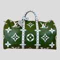 CLB XXIII Louis Vuitton Giant Monogram Keepall 50 travel bag in khaki and white with leather luggage tag