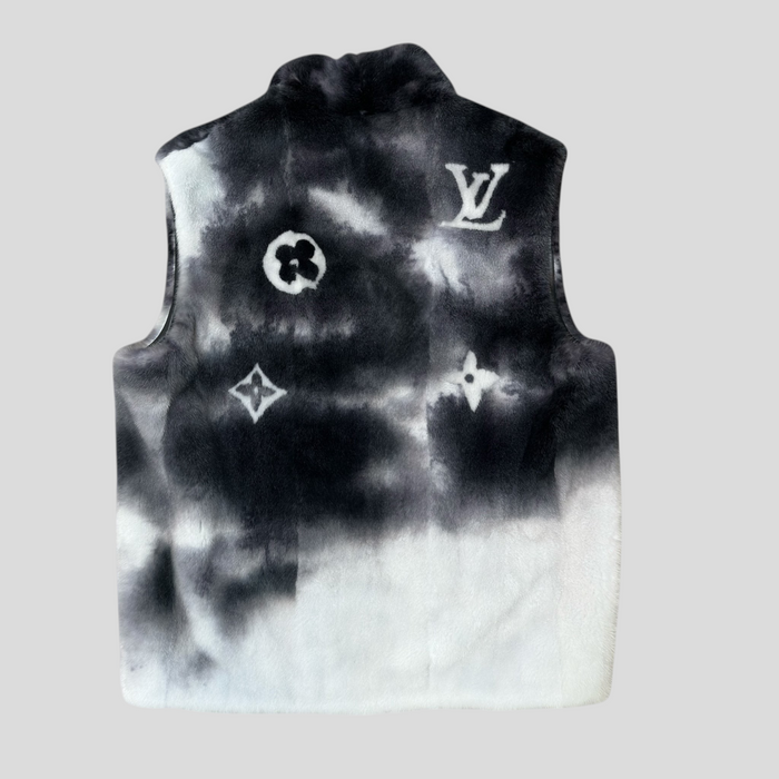 CLB XXIII Louis Vuitton LV Spray mink fur gilet in black and white with iconic monogram pattern